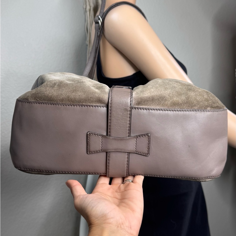 Michael Kors Medium Bucket Tote‎ Taupe Suede & Leather Hobo Shoulder Bag - Picture 3 of 9